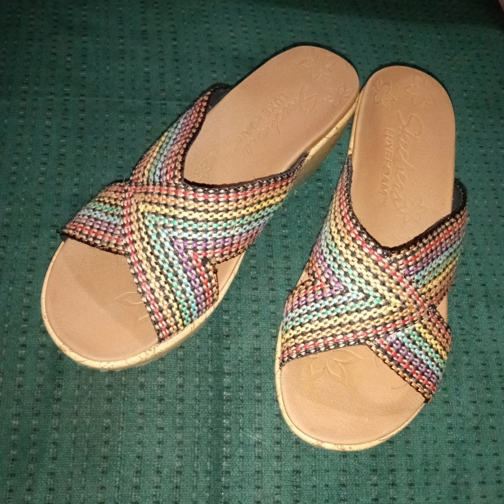 Skechers Luxe Foam Sandals Brown Wedge Heel 38554/MLT  - Delighted